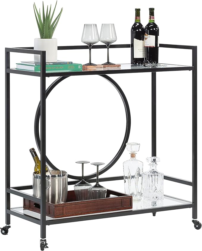 Sauder International Lux Bar Cart, Black Finish-Ruum Studio Home