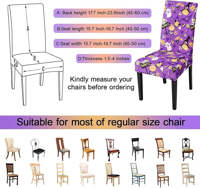 JQinHome Purple Halloween Chair Slipcover, Spider Web Chair Covers Set of 4, High Stretch Washable Chair Protector Cover for Dining Room, Kitchen,Home Party,Wedding Ceremony(Purple Candy,4PC)-Ruum Studio Home