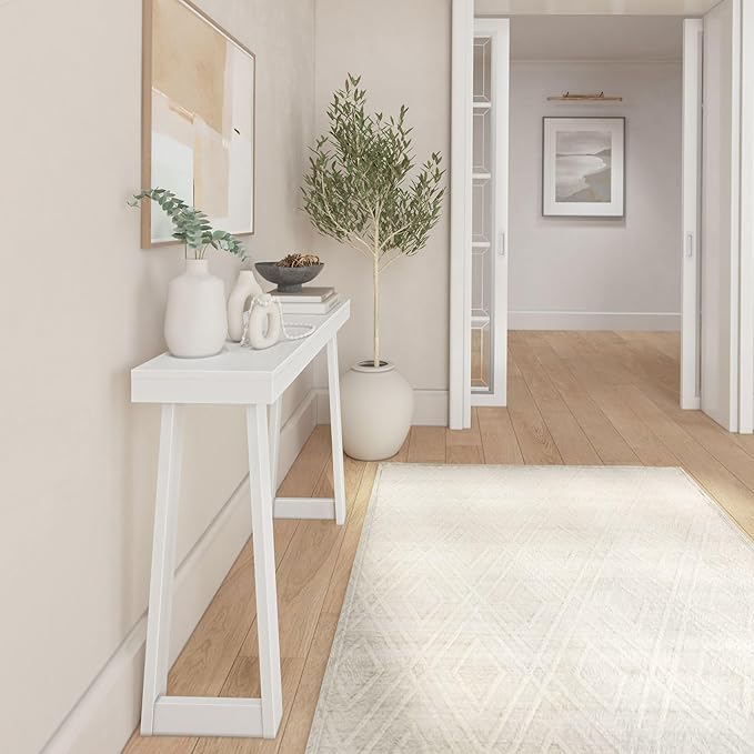 Plank+Beam Solid Wood Console Table, 46.25 Inch, Sofa Table, Narrow Entryway Table for Hallway, Behind The Couch, Living Room, Foyer, Easy Assembly, White-Ruum Studio Home