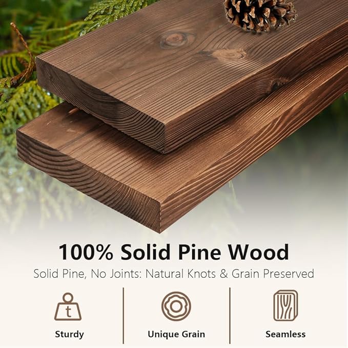 Habudda Floating Shelves Set of 2, Natural Pine Wood Shelf for Bathroom Bedroom Kitchen, 30 inch Long, Rustic Decor, Walnut-Ruum Studio Home