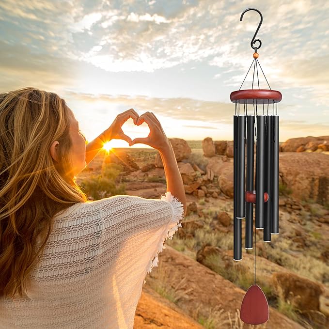 Large Aluminium Wind Chimes Outside, Soothing Melodic Memorial Sympathy Wind Chime, Suitable Outdoor Garden Decor, Gift for Mom Women Neighbors (Black Wind Chimes-36 in)-Ruum Studio Home