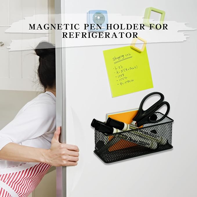 Neudeco Magnetic Locker Organizer and Accessories，Wire Mesh Magnetic Storage Basket ,Magnetic Holder for Dry Erase Markers,Strong Magnet Pen Holder for Fridge School,Pack 3 (Black)-Ruum Studio Home
