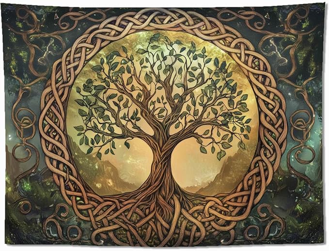 keowhsf Tree of Life Tapestry – Fantasy Forest Nature Landscape Wall Art with Mystic Green Aesthetic, Large Wall Hanging for Bedroom, Living Room, Home Decor-Ruum Studio Home