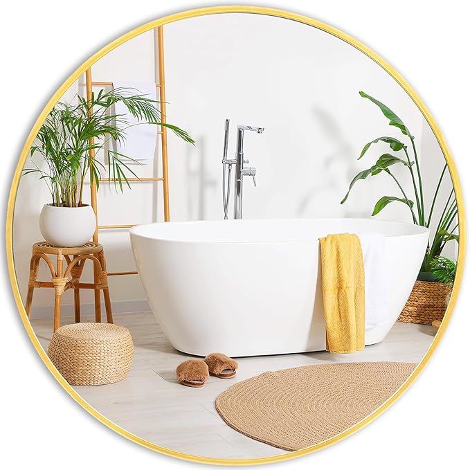 Fabuday Gold Circle Mirror for Bathroom - 24 Inch Golden Framed Round Mirror for Wall Decor, Living Room, Bedroom, Entryway Circular Mirrors-Ruum Studio Home