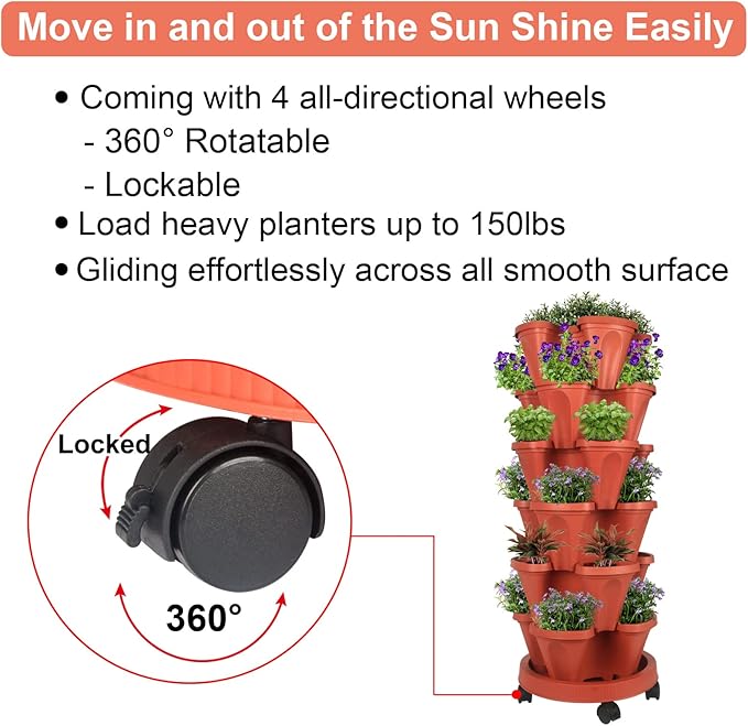 Vertical Planter 6 Tier Stackable Planters Garden Planters Strawberry Herb Flower and Vegetable Planter Indoor Outdoor Gardening Pots with Removable Wheels and Tools 2-Pack-Ruum Studio Home