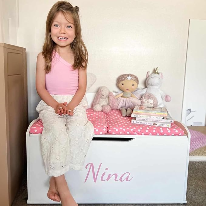 DIBSIES Personalized Creative Wonders Toy Box, Signature Series for Girls, 30 x 19.25 x 18 inches, Soft-Close Lid (White)-Ruum Studio Home