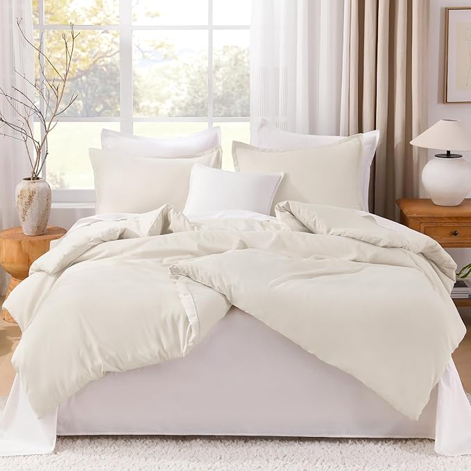 Litanika Beige Comforter Set California King Size, 3 Pieces Cal King Lightweight Solid Bedding Comforter Set, Oversized All Season Fluffy Bed Set (104x96In Comforter & 2 Pillowcases)-Ruum Studio Home