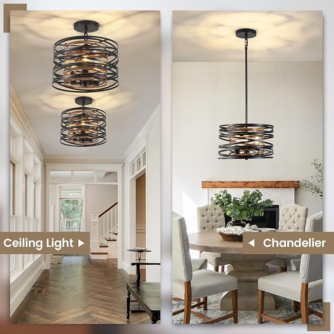 Farmhouse Chandelier, Dining Room Light Fixture, 3-Light Modern Black Pendant Light Fixture, Rustic Industrial Ceiling Hanging Light Fixture for Entryway Foyer Kitchen Over Table Hallway-Ruum Studio Home