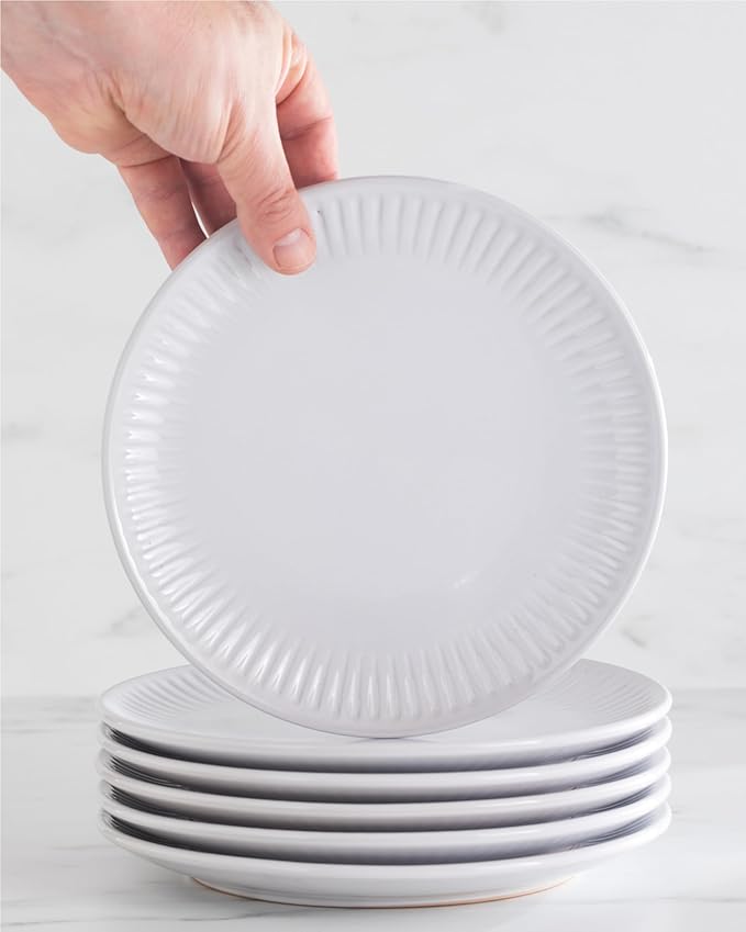 Stoneware Dinnerware Set for 4 People HYGGE 12-Piece - Elegant Scandi Design - Premium Dish Set - Bowl and Plate Set - Tableware for 4 People in a Ribbed Design - Pure Living in White-Ruum Studio Home