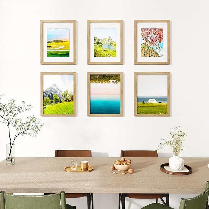 IBUYKE 11 x14 Picture Frame,Set of 3,Solid Oak Wood 11x14 Photo Frame with Mat to 8x10,11x14 Picture Frames With Tempered Glass,Wall Mount Display,Home Decor,Natural Oak 14 x 11 Frame,UWPF1114N-3-Ruum Studio Home