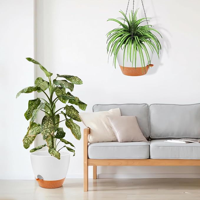 GARDIFE Large Hanging Planter, 12 inch Hanging planters for Indoor. Outdoor Plants, Self Watering Plant Pot, Plant Hanger, White-Ruum Studio Home