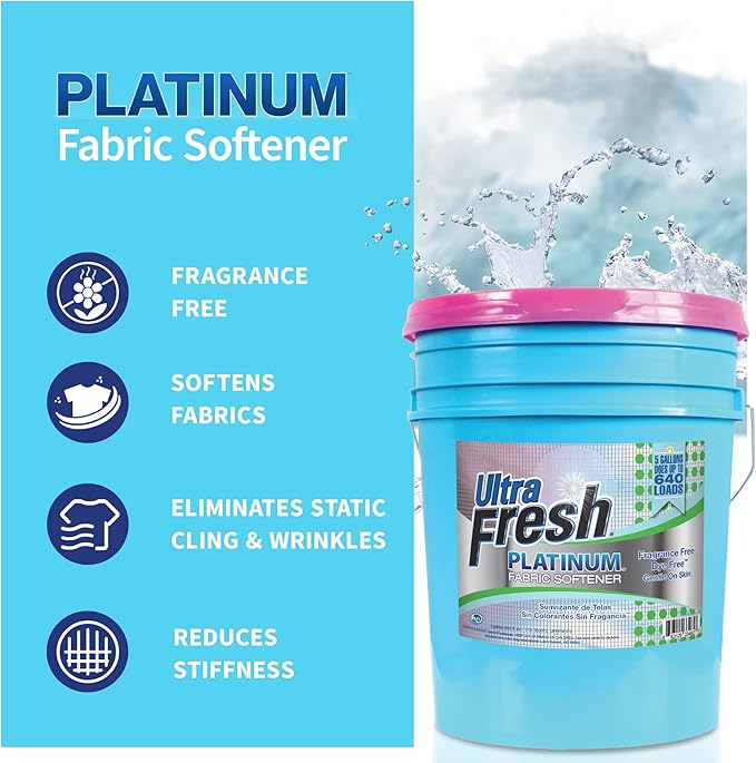 Ultra Fresh 5 Gallon Platinum Fabric Softener for All Machine Types, Liquid Laundry Softener, Up to 640 Loads, Fragrance & Dye Free-Ruum Studio Home