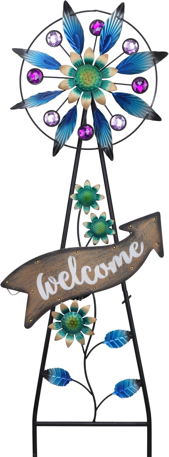 TERESA'S COLLECTIONS Peacock Garden Solar Stake, Wind Spinner Yard Art Sign for Outdoor Decor, Metal Purple Floral Windmill Decorative Garden Stake for Lawn Ornaments, Gifts for Mom, 37''-Ruum Studio Home
