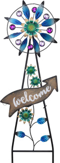 TERESA'S COLLECTIONS Peacock Garden Solar Stake, Wind Spinner Yard Art Sign for Outdoor Decor, Metal Purple Floral Windmill Decorative Garden Stake for Lawn Ornaments, Gifts for Mom, 37''-Ruum Studio Home