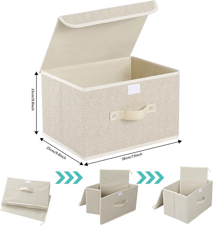 Fabric Storage Bins Cube Organizers with Flip-Top Lid and Handles,Storage Boxes for Organizing Home,Office,and Closet,Grey and Beige,3 Pack 15 x 9.8 x 9.8 in-Ruum Studio Home