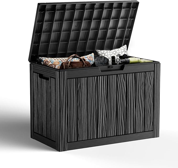 45 Gallon Resin Deck Box, Lockable Outdoor Storage Box for Patio Cushions Storage Furniture,Garden Tools, Pool Supplies, Weatherproof and UV Resistant（Black）-Ruum Studio Home