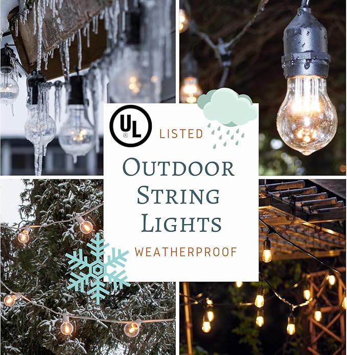Hometown Evolution, Inc. E26 Outdoor Commercial String Lights with Suspended Socket for Weatherproof Heavy Duty Vintage Outside Lighting (S14 LED Plastic, 50 Foot 25 Socket)-Ruum Studio Home