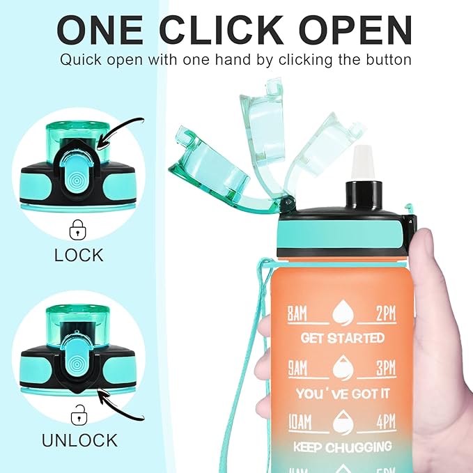 Enerbone Water Bottle, Leakproof BPA & Toxic Free, Motivational Water Bottle with Times to Drink and Straw, Fitness Sports Water Bottle with Strap for Office, Gym, Outdoor Sports-Ruum Studio Home
