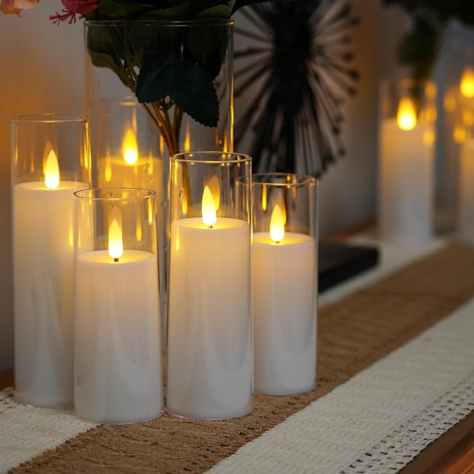 Homemory Pure White Acrylic Flameless LED Candles, Battery Operated With Remote Control and Timer, Electric Fake Candles for Wedding, Home Decor, Set of 9-Ruum Studio Home