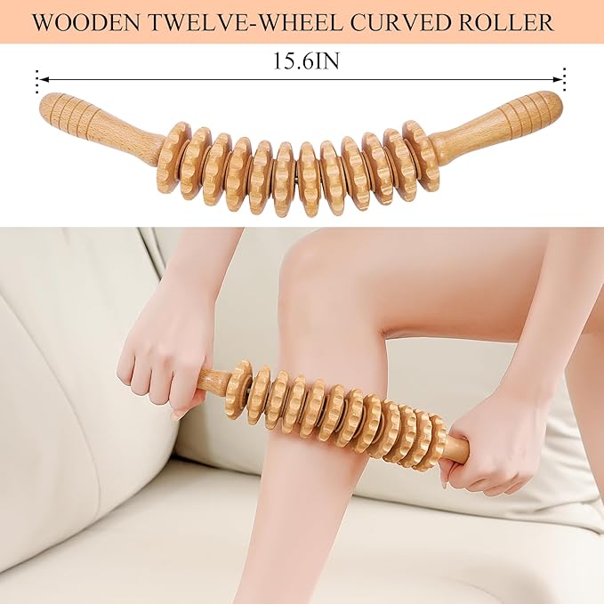 Wood Massage Roller Wood Therapy Massage Tools Body Roller Cellulite Roller Fascia Blaster Wooden Massager for Lymphatic Drainage, Maderoterapia, Pain Relief(Curved)-Ruum Studio Home