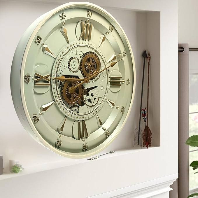24'' Inch Real Moving Gear Wall Clock Ireland Line (Brass Light, 24 inches (59 cm))-Ruum Studio Home