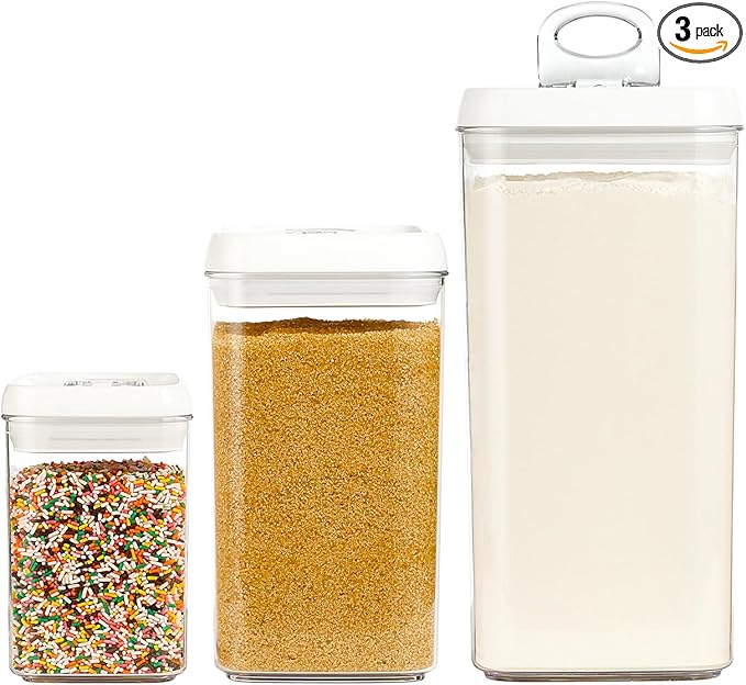 Felli Flip Tite Acrylic Food Storage Container with Lid 6” XL Air Tight Ring Seal Flip Top, Plastic Kitchen Baking Canister for 5 lb Flour Sugar Rice Protein Powder Pantry Organizer (Nest-M, White)-Ruum Studio Home