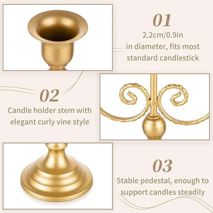 Sziqiqi Gold Taper Candle Holder for Centerpiece - 3-Candle Candlesticks Holder for Wedding Table Centerpieces Metal Candle Stick Holders Fireplace Mantle Decor-Ruum Studio Home