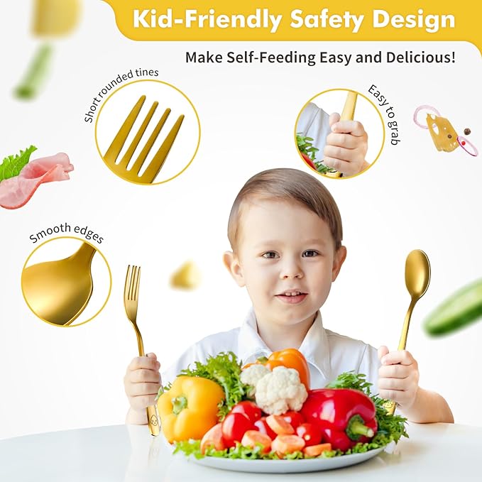 DRKIO Stainless Steel Toddler Utensils Set - 6 Pieces Kids Silverware Set Children Safe Food Grade Small Forks and Spoons Dishwasher Safe Mirror Polished-Ruum Studio Home