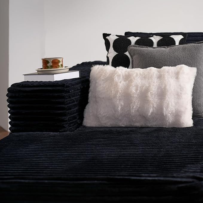 ovios 104" Cloud Sectional Couch with L-Shape Chaise,Modern Modular Sofa with Deep Seat, Upholstered Couches for Living Room Bedroom,No Assembly Required, Black (Plush Corduroy Fabric)-Ruum Studio Home