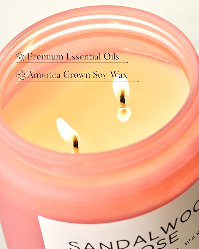 M&SENSE Sandalwood Rose Scented Candle 19.4oz 110 Hours Long Lasting Burn Natural Soy Wax Strong Scented Candle for Home, 2 Wick Home Fragrance Slow Burning Housewarming Gifts for Men Women-Ruum Studio Home