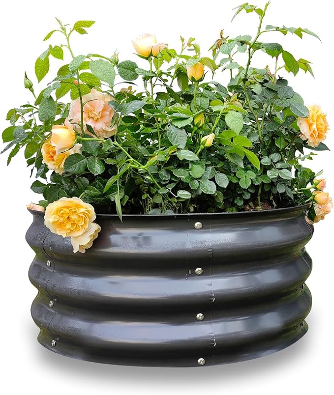 GARDMAX 2x2x1FT Galvanized Round Raised Garden Bed Kit, Metal Planter Boxes Outdoor with Easy Assembly, Large Garden Bed for Vegetables, Fruits, Flower, Herbs Dark Gray-Ruum Studio Home