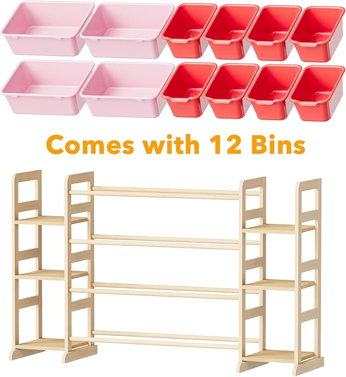 SpaceAid Toy Storage Organizer with 6 Shelves and 12 Bins, Toy Organizers Storage Bookshelf, Kids Bin Shelf Toys Box Bookcase for Bedroom Playroom Organization Room Decor, Red and Pink-Ruum Studio Home