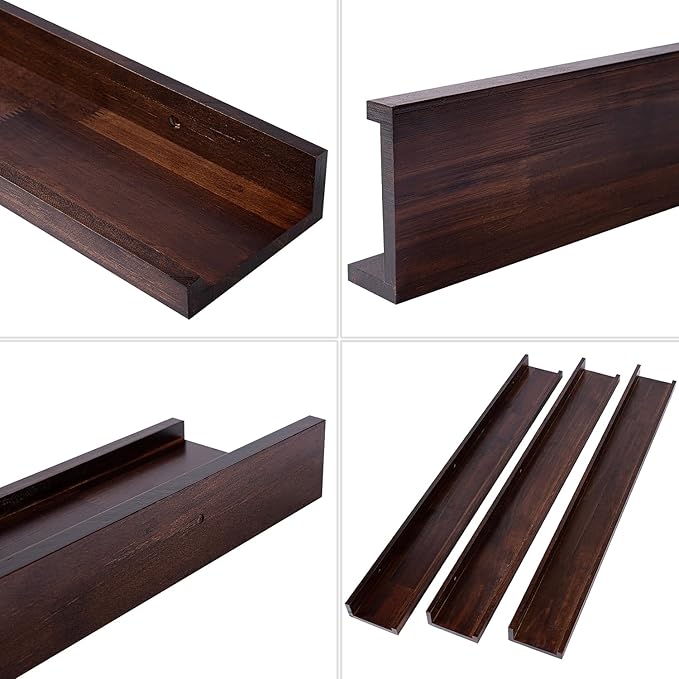 AZSKY Walnut Floating Shelves 24 Inch Picture Ledge Shelf for Wall Photo Shelves with Lip for Pictures Nursery Room Bookshelf Wood Wall Shelves Set of 3 for Bedroom Living Room Bathroom Kitchen-Ruum Studio Home