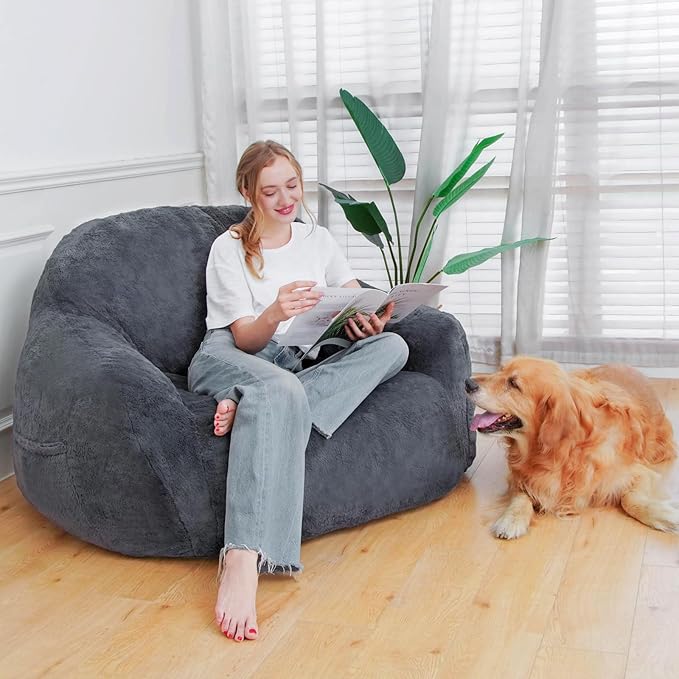Giant Bean Bag Chair, Oversized Bean Bag Chairs for Adults and Kids, Gaming Chair Stuffed Memory Foam | Storage | Non-Slip, Removable Bean Bag Sofa Comfy Chair for Bedroom, Livingroom (Grey)-Ruum Studio Home