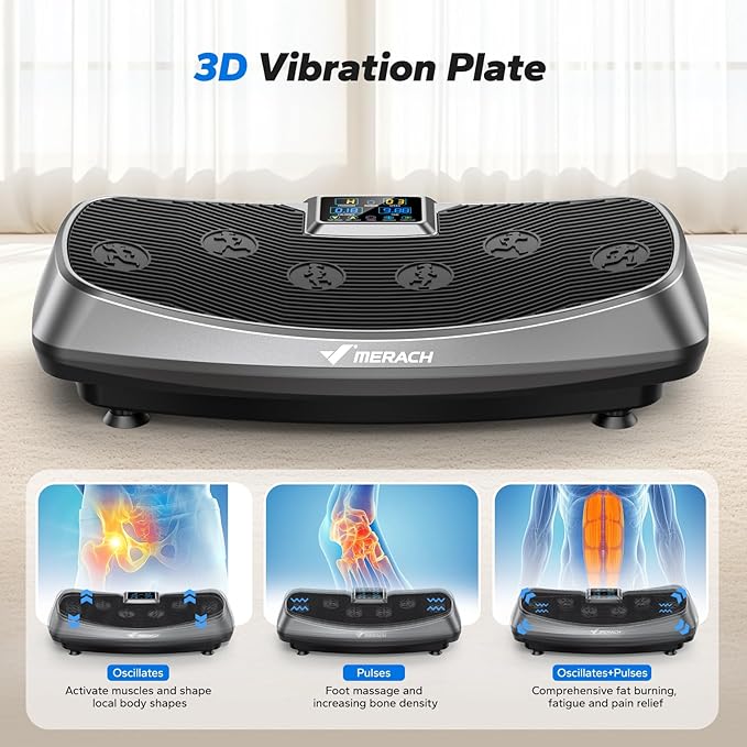 MERACH Vibration Plate Exercise Machine, 3D & 4D Vibration Plate with 2 Tension Ropes LED Display, Whole Body Vibration Platform for Women Men, Exercise Equipment for Home-Ruum Studio Home