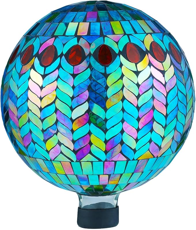 VOREEN Mosaic Glass Gazing Ball Outdoor Gazing Globe, Reflective Ball Yard Decoration for Homes, Patio, Lawn and Gardens, Gift for Mom Wife Friend, 10-Inch, Blue-Ruum Studio Home