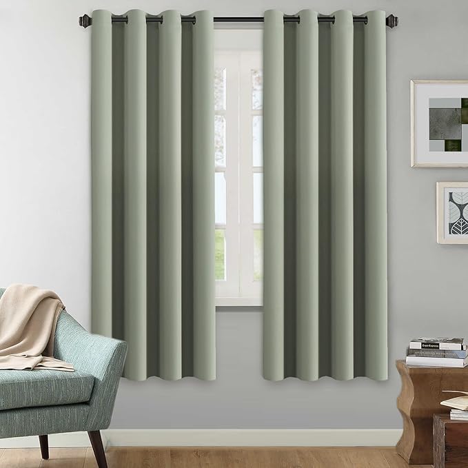 H.VERSAILTEX Winter Season Thermal Insulated Nickel Grommet Blackout Curtains/Draperies for Bedroom/Living Room - 2 Panels Set - 52x72 Inch - Solid Light Sage-Ruum Studio Home