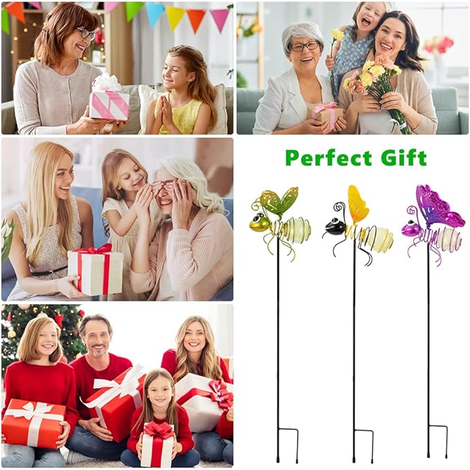Garden Decor for Outside,3 Pcs Luminous Insect Garden Decorative Stakes,Glow in The Dark Bee Lights Metal Yard Art,Waterproof Outdoor Spring Lawn Patio Pathway Decoration for Mom,Women,Grandma-Ruum Studio Home