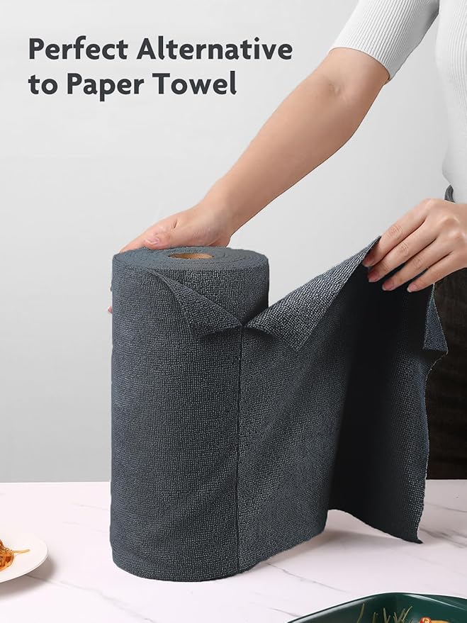 Fantasticlean Microfiber Cleaning Cloth Roll -75 Pack, Tear Away Microfiber Towels, 12" x 12", Reusable, Washable, Scratch Free, Ultra Absorbent Dish Rags for Car, Home, Garage or Shop (DimGray)-Ruum Studio Home