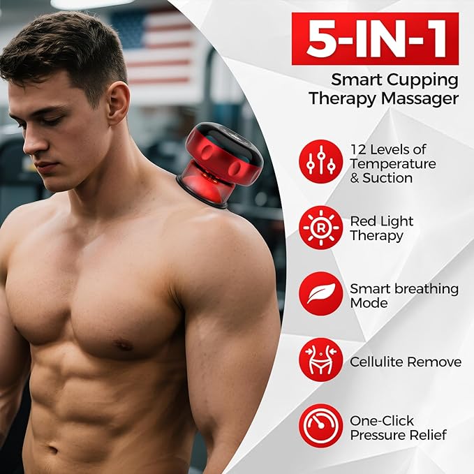 5-in-1 Smart Cupping Therapy Set 2pcs, 12-Level Temperature & Suction Control, Massage Cupping Kit for Targeted Pain Relief, Neck/Shoulder/Back Muscle Soreness & Blood Circulation Improvement-Ruum Studio Home