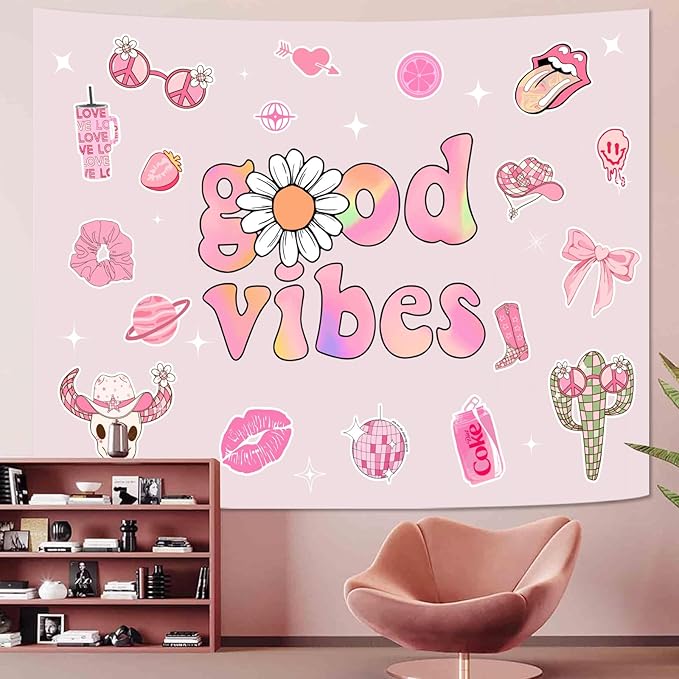 Lunerfex Y2K Tapestry Pink Wall Tapestry, Cute Tapestries for Bedroom Funny Tapestries Wall Hanging for Bedroom Living Room Decor Pink-1 44"x60"-Ruum Studio Home