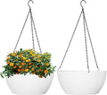 13 inch Large Hanging Planters Plant Pots for Outdoor Indoor Plants with Drainage Holes and Chain, 2 Pack Round Hanging Flower Pots for Garden Home Porch Decor, White-Ruum Studio Home