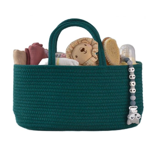 Baby Diaper Caddy Organizer for Girl Boy Rope Nursery Storage Bin Basket Portable Holder Tote Bag for Changing Table Car Travel Baby Shower Gifts Newborn Essentials Registry Must Have Items Dark Green-Ruum Studio Home