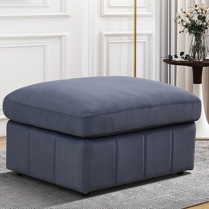 Ottoman Rectangular Storage Ottoman Bench, Flannel Footrest Stool Footstool with Lid for Living Room, Bedroom, Entryway, Gray Blue, 38"x30"x22"-Ruum Studio Home