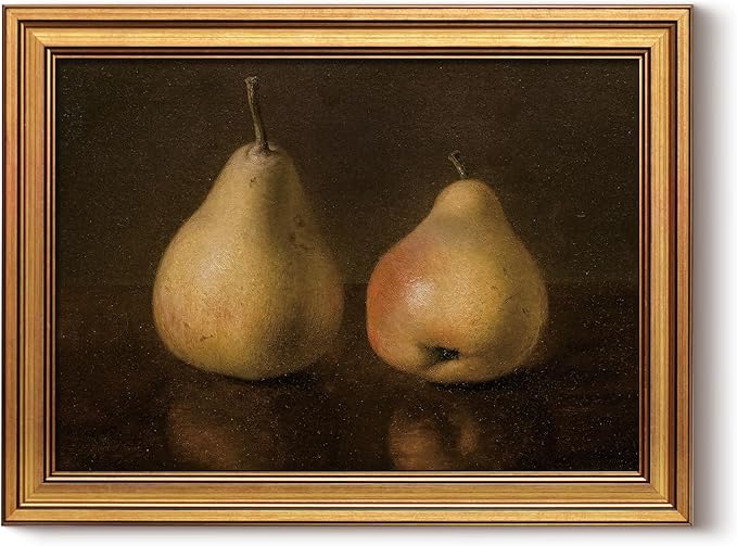 HUARCEY Gold Framed Vintage Wall Art for Living Room, Pear Fruits Painting Prints Shelf Decor for Kitchen, Aesthetic Bedroom Wall Art Decor, Christmas Gift for Friends or Family (Two Pears 12"x16")-Ruum Studio Home