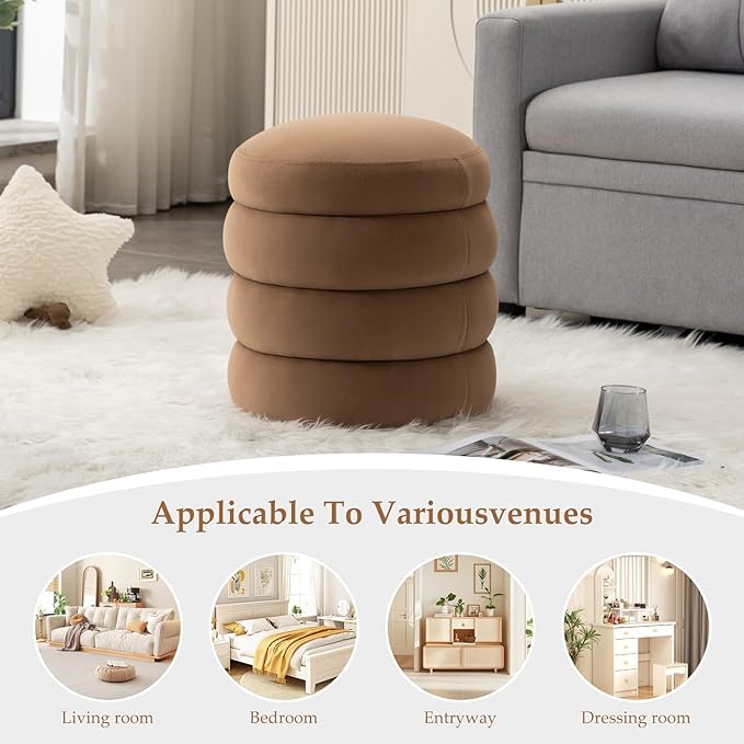 Furniliving Modern Round Ottoman, Soft Bedroom Ottoman Footstool Round Ottomans Stool for Living Room, Makeup Room, Coffee, Velvet-Ruum Studio Home