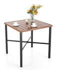 PHI VILLA 36"X36" Outdoor Metal Counter Height Table with 1.57" Umbrella Hole, Square Table with Teakwood-Brown Table Top and Black Table Legs for Outdoor and Indoor-Ruum Studio Home