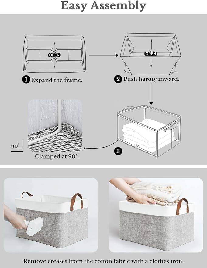 StorageWorks Storage Bins, Fabric Storage Bins for Shelves, Extra Large Storage Baskets with Metal Frame, Closet Baskets and Bins with Handles, Jumbo, Gray and White, 2-Pack-Ruum Studio Home