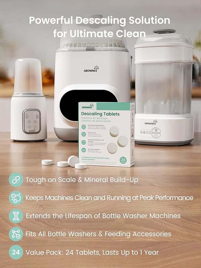 GROWNSY Descaling Tablets Descaler, 24 Descaling Tablets Compatible with Momcozy, Baby Brezza Bottle Washer, Effective for Bottle Washer, Warmer, Sterilizer, Formula Maker-Ruum Studio Home