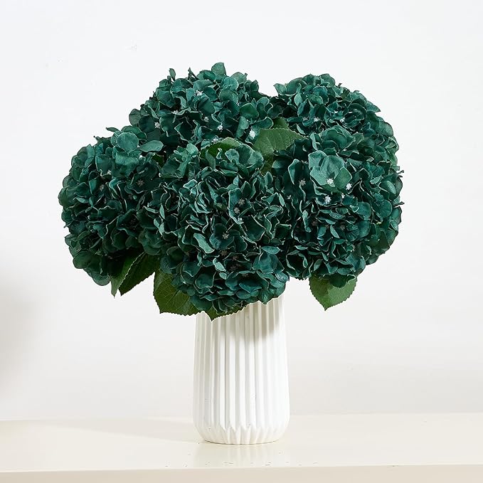 8Pcs Emerald Green Fake Flowers Silk Hydrangea Artificial Flowers Bouquets Faux Hydrangea Stems for Home Table Centerpieces Wedding Party Decoration-Ruum Studio Home